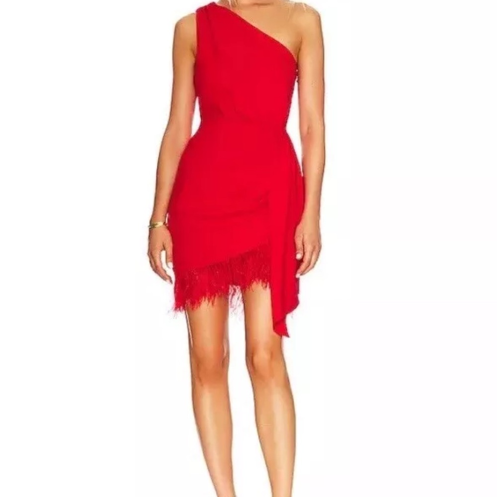 SAYLOR One Shoulder Audrie Midi Dress Tango Red